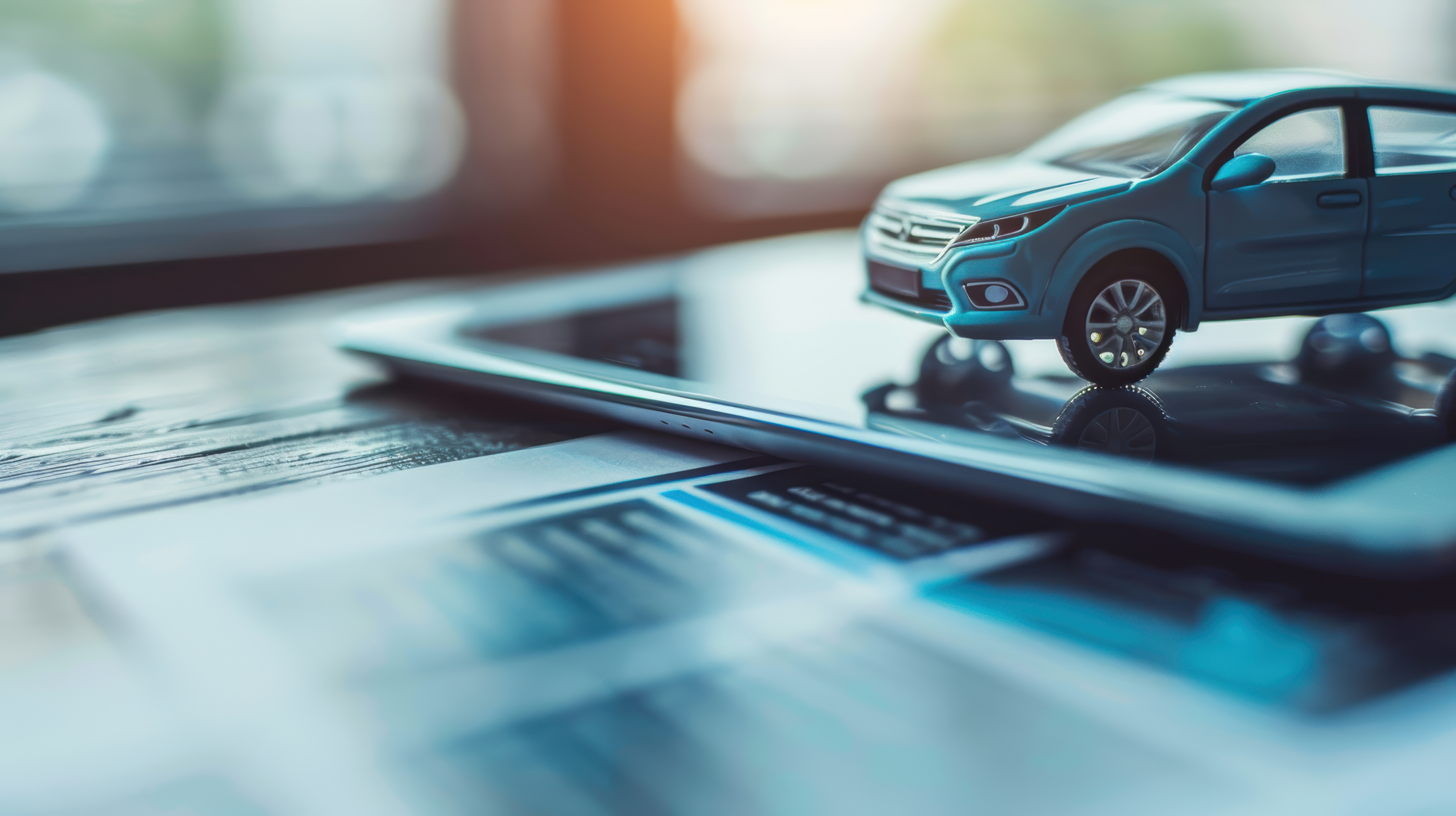 toy car on a tablet. Car finance.